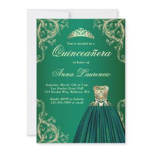 Emerald Green Gold Dress Decorative Quinceanera