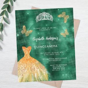 Emerald green gold dress tiara budget Quinceanera