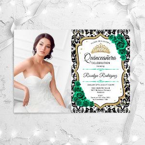 Emerald Green Gold Elegant Photo Quinceanera