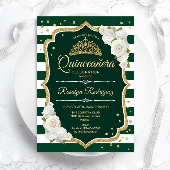 Emerald Green Gold Elegant Quinceanera