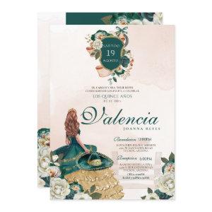 Emerald Green Gold Floral Crest Charra Quinceanera