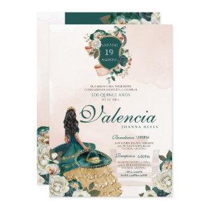 Emerald Green Gold Floral Crest Charro Quinceanera