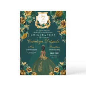 Emerald Green & Gold Floral Elegant Quinceañera