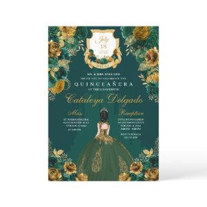 Emerald Green & Gold Floral Elegant Quinceañera