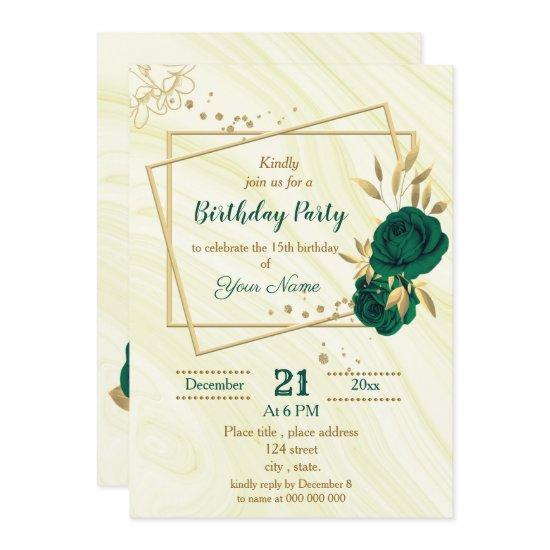 emerald green gold floral geometric birthday party