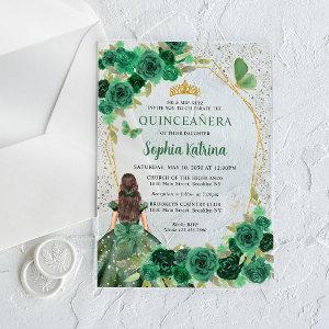 Emerald Green Gold Floral Princess Quinceañera Acrylic