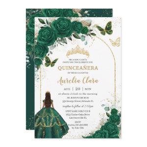 Emerald Green Gold Floral Princess Quinceañera