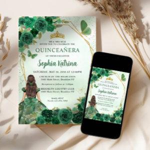Emerald Green Gold Floral Princess Quinceañera