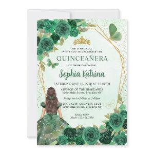 Emerald Green Gold Floral Princess Quinceañera