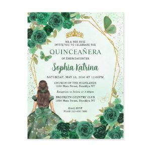 Emerald Green Gold Floral Princess Quinceañera  Postcard