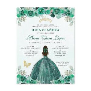 Emerald Green Gold Floral Princess Quinceañera Postcard