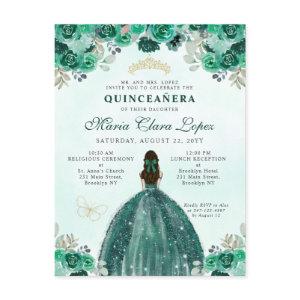Emerald Green Gold Floral Princess Quinceañera Postcard