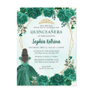 Emerald Green Gold Floral Princess Quinceañera Postcard