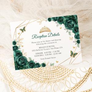 Emerald Green Gold Floral Quinceanera  Details Enclosure Card