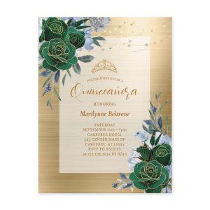 Emerald Green Gold Floral Quinceañera Postcard