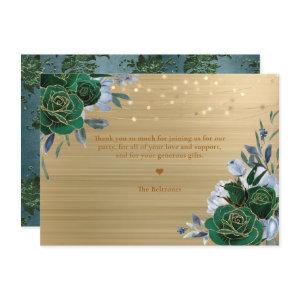 Emerald Green Gold Floral Thank You Card