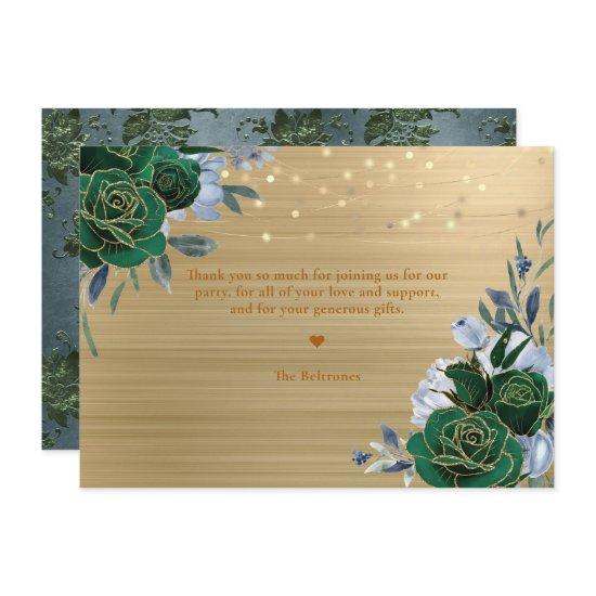 Emerald Green Gold Floral Thank You Card