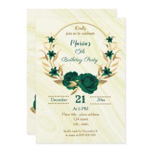 emerald green gold floral wreath birthday party