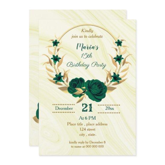 emerald green gold floral wreath birthday party