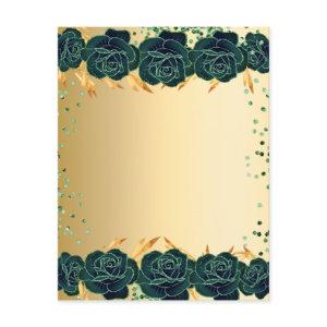 Emerald green gold flowers party stationary card