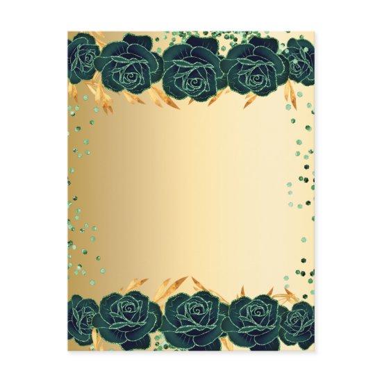Emerald green gold flowers party stationary card