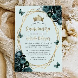 Emerald Green Gold Geometric Floral Quinceañera
