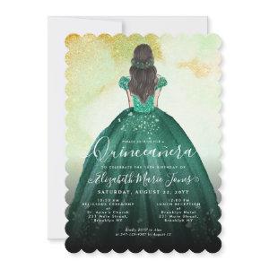 Emerald Green Gold Glitter Princess Quinceañera