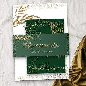 Emerald Green Gold Leaf and Confetti Quinceanera  Belly Band