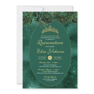 Emerald Green Gold Luxury Elegant Quinceanera