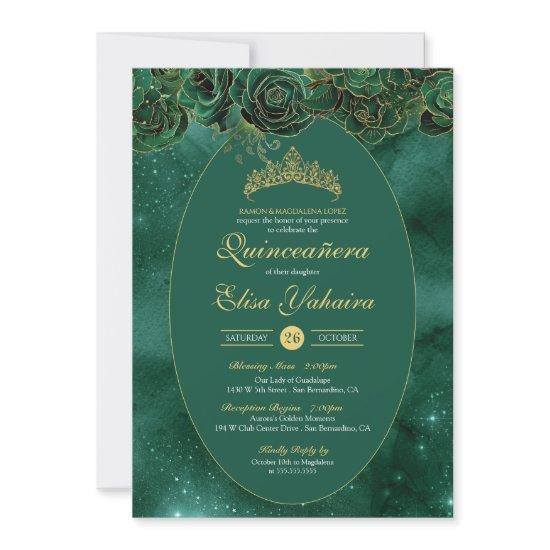 Emerald Green Gold Luxury Elegant Quinceanera
