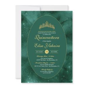Emerald Green Gold Luxury Elegant Quinceanera