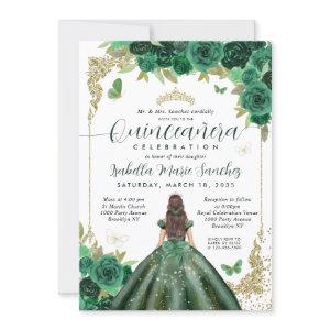 Emerald Green Gold Princess Floral Quinceañera