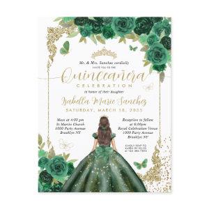 Emerald Green Gold Princess Floral Quinceañera Postcard