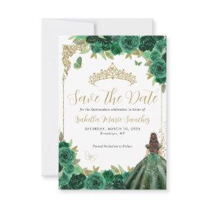 Emerald Green Gold Princess Quinceañera Birthday Save The Date