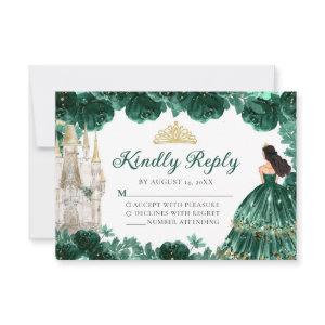 Emerald Green Gold Princess Quinceañera RSVP Card