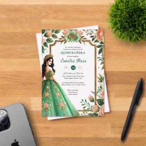 Emerald Green Gold Quinceanera Dress Flowers Acrylic