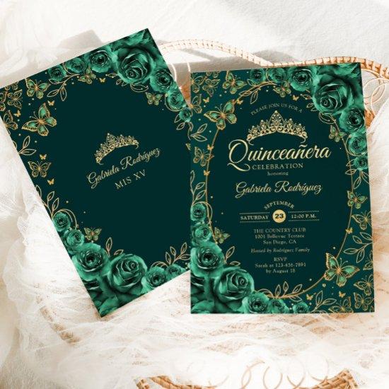 Emerald Green Gold Quinceanera