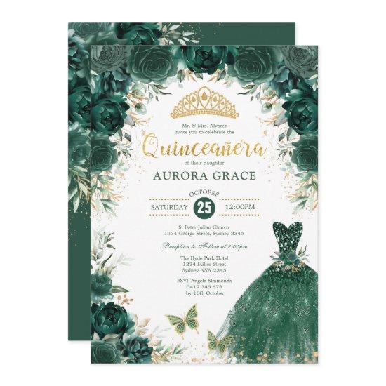 Emerald Green Gold Quinceañera Mis Quince 15 Anos