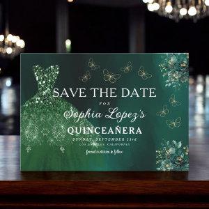 Emerald Green Gold Quinceanera Save The Date