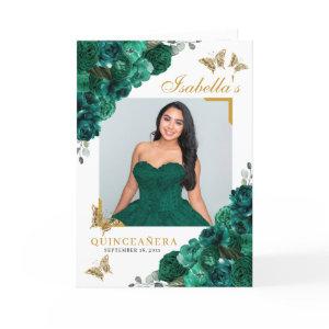 Emerald Green & Gold Quinceanera Tiara Butterflies Program