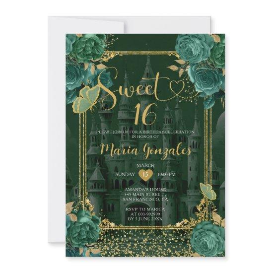 Emerald Green & Gold Sweet 16 Girl Birthday