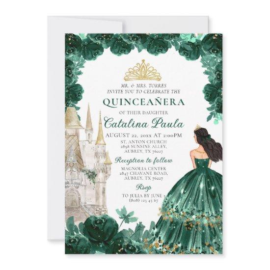 Emerald Green Gold Tiara Princess Quinceañera