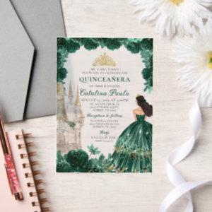 Emerald Green Gold Tiara Princess Quinceañera Vellum