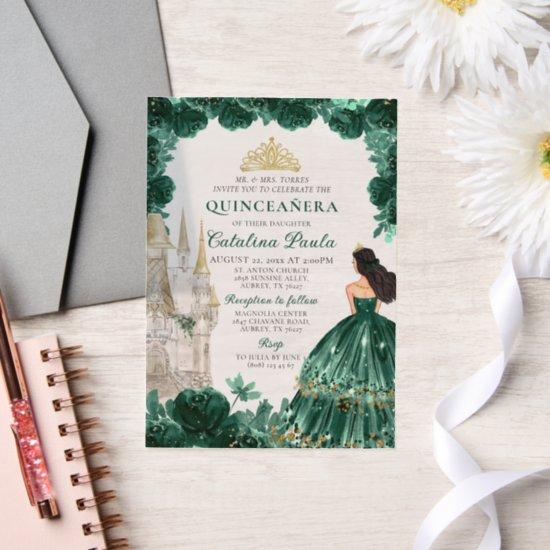 Emerald Green Gold Tiara Princess Quinceañera Vellum