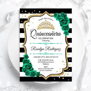 Emerald Green Gold White Quinceanera