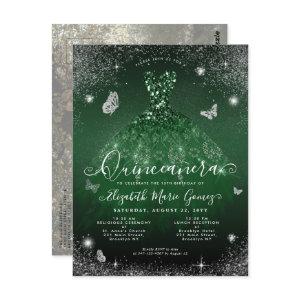 Emerald Green Gown Silver Photo Quinceanera Postcard