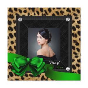 Emerald Green Leopard Photo Graduation Announcement