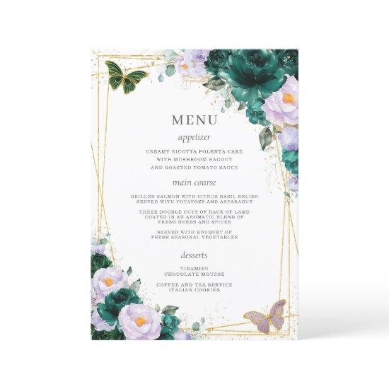 Emerald Green Lilac Floral Butterflies Quinceanera Program