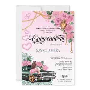 Emerald Green Lowrider Pink Rose Chola Quinceanera