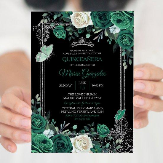 Emerald Green Mexican Charra Quinceanera Black